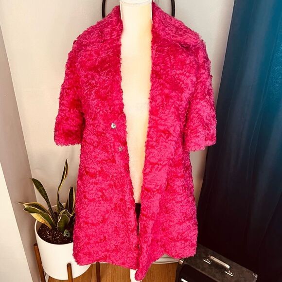 MOSCHINO COUTURE Long Faux Teddy Fur Jacket, Italian, FUCHSIA, Size 4, NWT - Picture 6 of 13